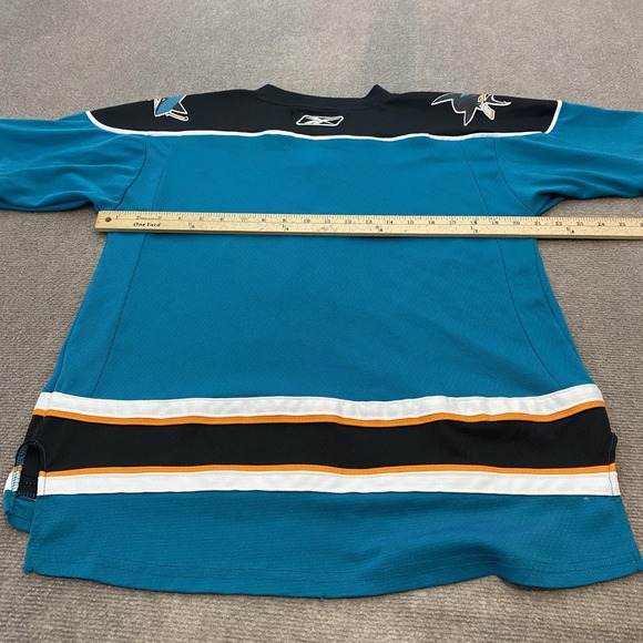 San Jose Sharks Jersey Boys L/XL Teal Blue NHL Hockey Reebok Youth - Picture 7 of 11